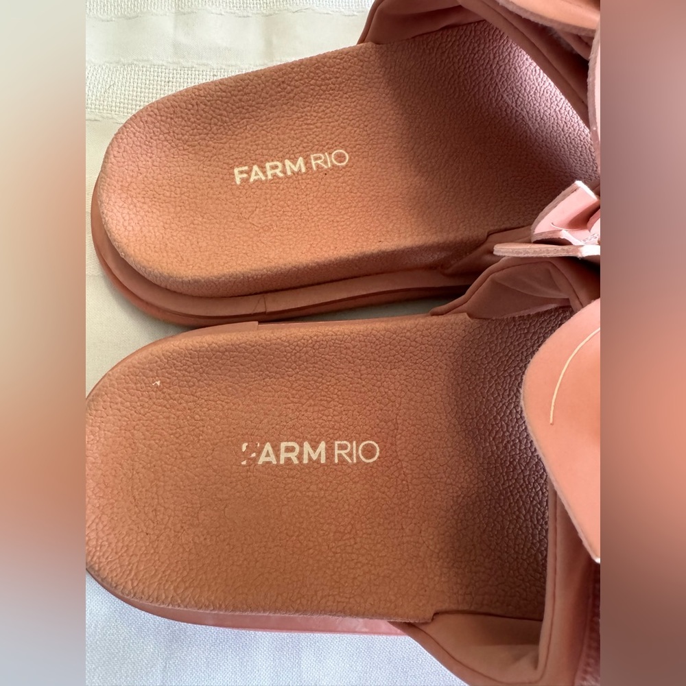 Farm Rio Straw Monstera Palm Leaf Anatomic Slides Size 7 EUC Blush Pink - Picture 5 of 5